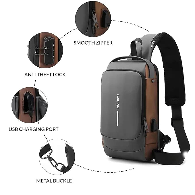 SecureStyle🔐 Waterproof Sling Bag | Anti-Theft Crossbody Backpack for Daily Commute & Travel✈️🧳